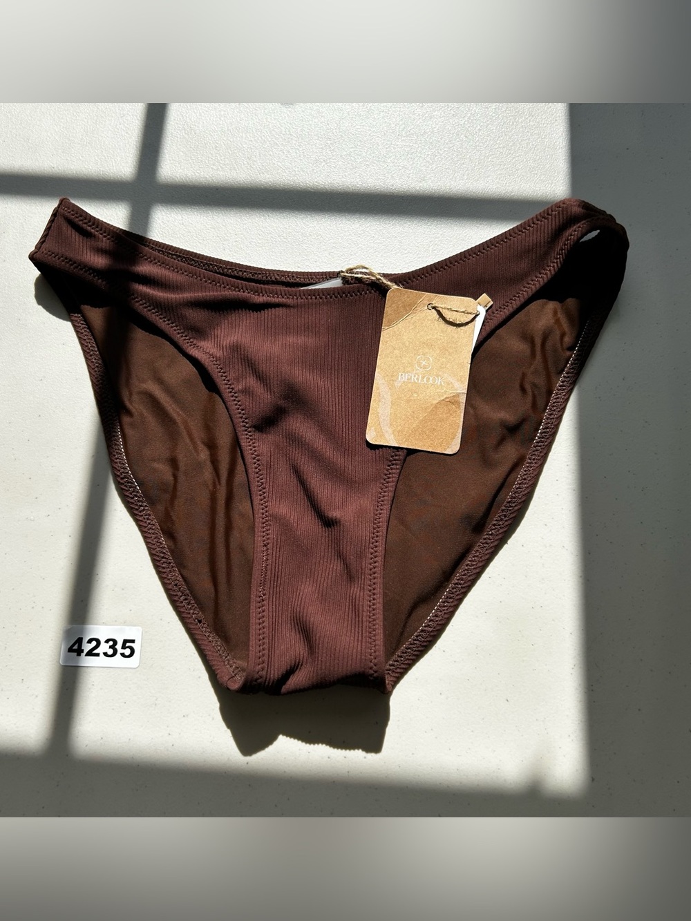 BERLOOK Women’s Solid Brown Bikini Bottom Size S Blended Fabric